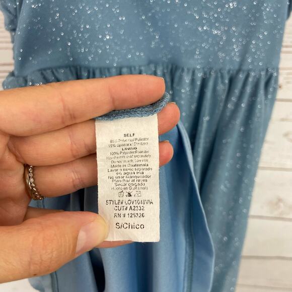 Windsor S Baby Blue Glitter Tulle Mesh Fit Flare Skater Ruched Short Mini Dress - Picture 8 of 8